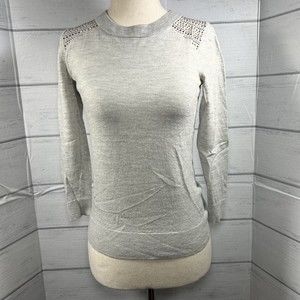 J. Crew Women's Pullover Sweater Embellished Merino Wool 3/4 Sleeve Gray Size XS